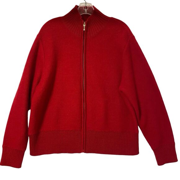 Karen Scott Wool Cardigan Full Zip XL Red Made In Australia Artsy Boho Cottage - Picture 1 of 6